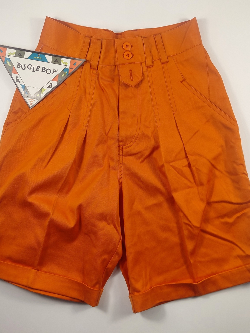 Vintage 90s NWT Bugle Boy Orange High-Waist Pleated Women’s Bermuda Shorts Sz 5